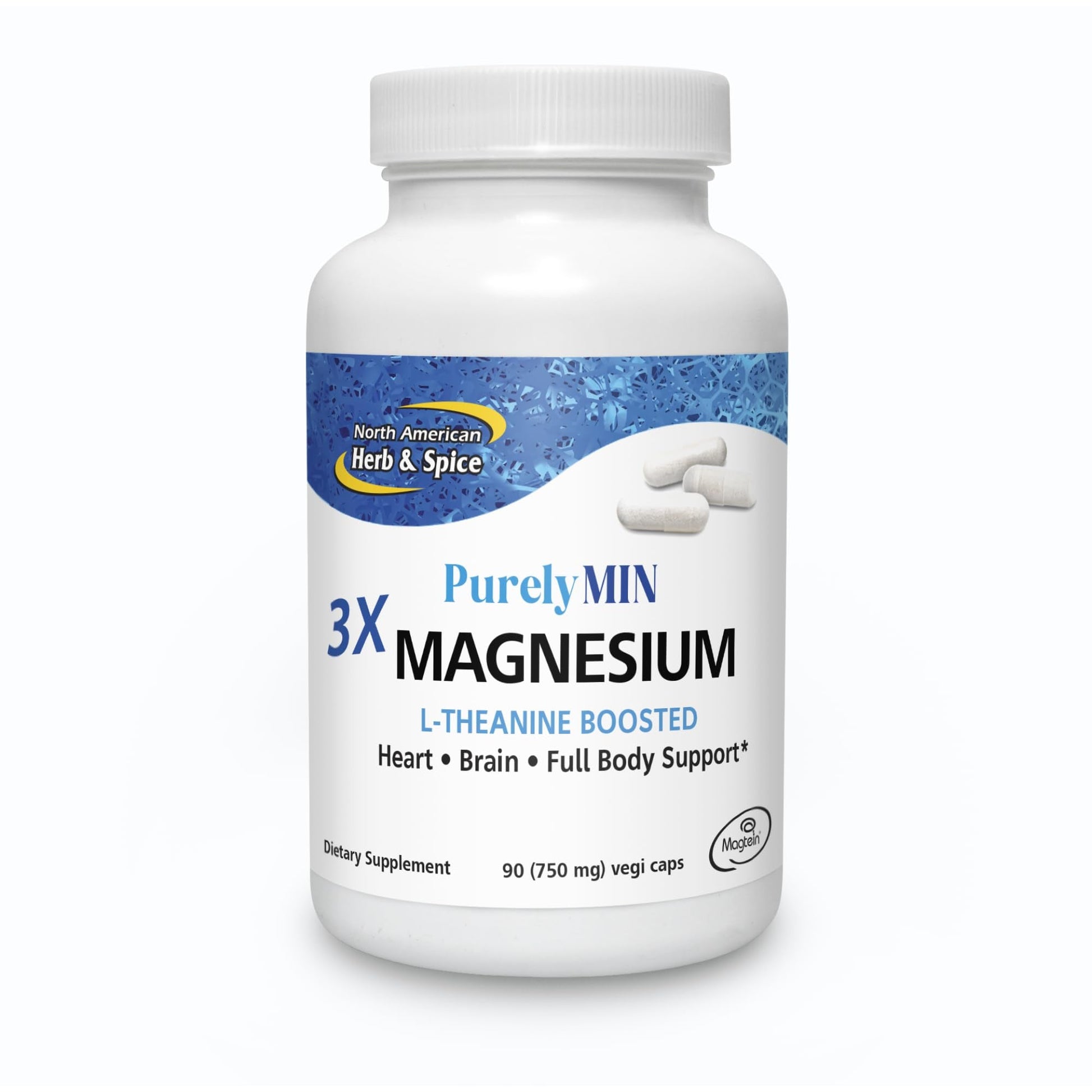 NORTH AMERICAN HERB & SPICE PurelyMin - 90 Vegi Caps - Highly Absorbable Magnesium Complex + L-Theanine - 30 Servings - Maple Wellness Supplements