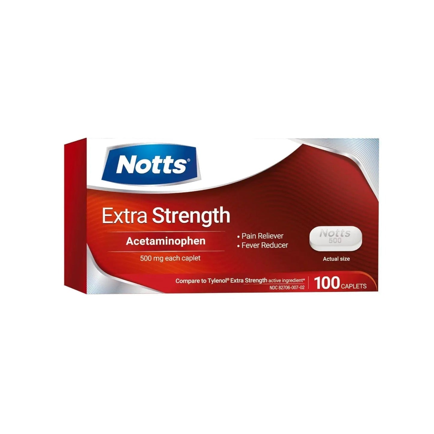 NOTTS Extra Strength 500 mg Caplets with Acetaminophen, Pain Reliever and Fever Reducer for Headache, Backache and Toothache, 100 Count - Maple Wellness Supplements