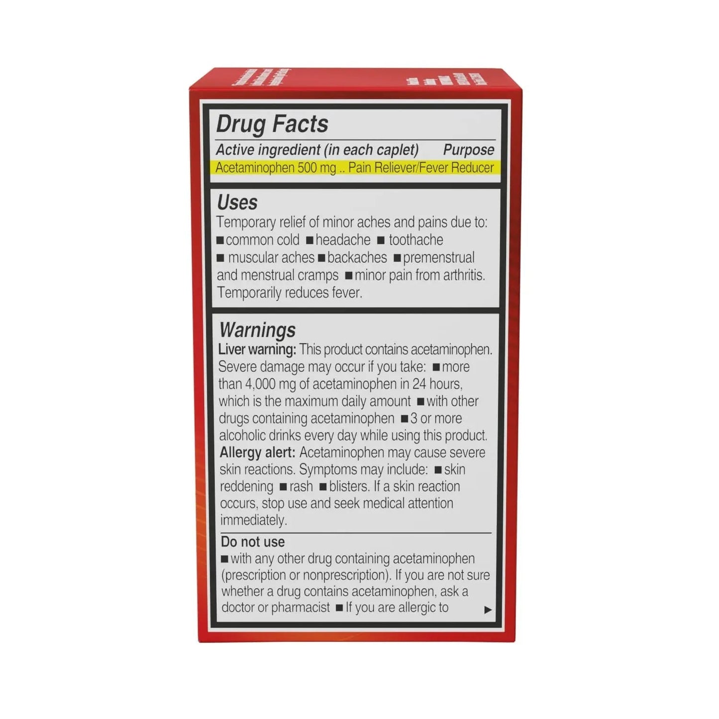 NOTTS Extra Strength 500 mg Caplets with Acetaminophen, Pain Reliever and Fever Reducer for Headache, Backache and Toothache, 100 Count - Maple Wellness Supplements