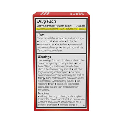 NOTTS Extra Strength 500 mg Caplets with Acetaminophen, Pain Reliever and Fever Reducer for Headache, Backache and Toothache, 100 Count - Maple Wellness Supplements