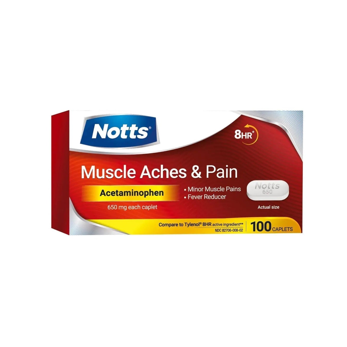 NOTTS Muscle Aches & Pain Acetaminophen 650 mg, 100 Count - Maple Wellness Supplements