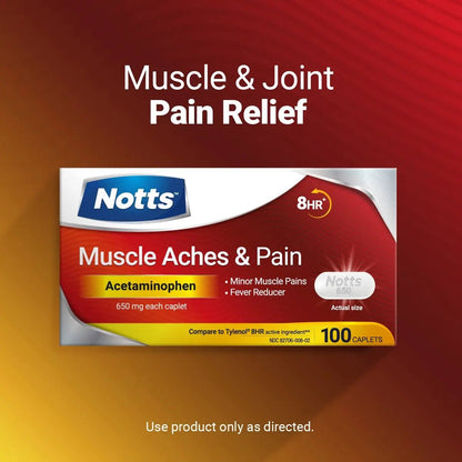 NOTTS Muscle Aches & Pain Acetaminophen 650 mg, 100 Count - Maple Wellness Supplements