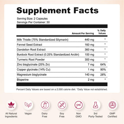 Nourished Natural Health Detox + Debloat - Detox Cleanse and Bloating Relief for Women - Liver and Digestive Support with Milk Thistle, Dandelion, Fennel & Turmeric - Maple Wellness Supplements