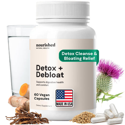 Nourished Natural Health Detox + Debloat - Detox Cleanse and Bloating Relief for Women - Liver and Digestive Support with Milk Thistle, Dandelion, Fennel & Turmeric - Maple Wellness Supplements