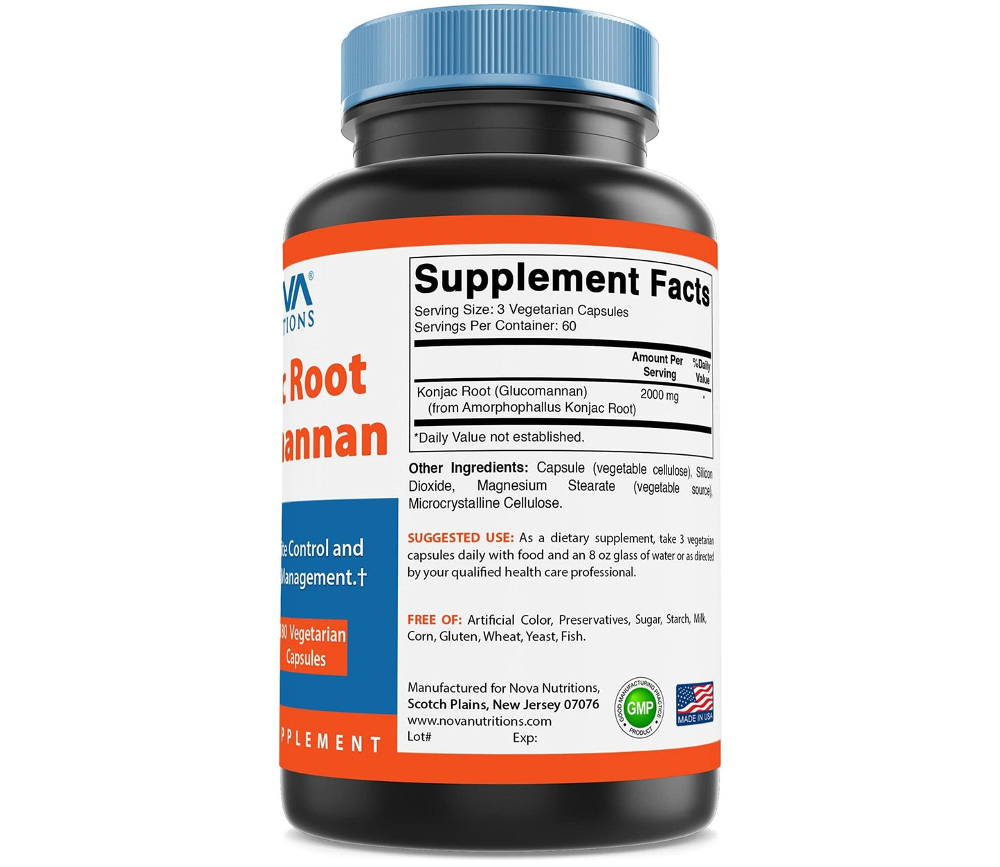 Nova Nutritions 2 Pack Konjac Root Glucomannan Capsules 2000 mg/Serving Veggie Caps - Maple Wellness Supplements