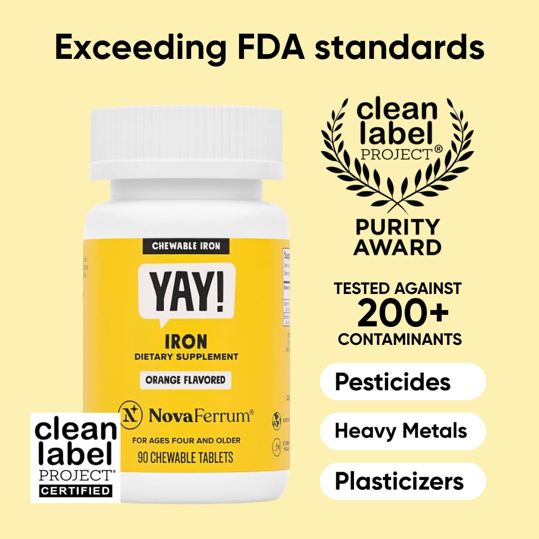 NovaFerrum Yay | Chewable Iron Supplement for Kids & Adults Ages 4 and Over | 18mg of Iron | 90 Servings | Sugar Free - Maple Wellness Supplements
