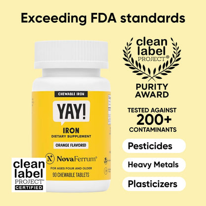NovaFerrum Yay | Chewable Iron Supplement for Kids & Adults Ages 4 and Over | 18mg of Iron | 90 Servings | Sugar Free - Maple Wellness Supplements