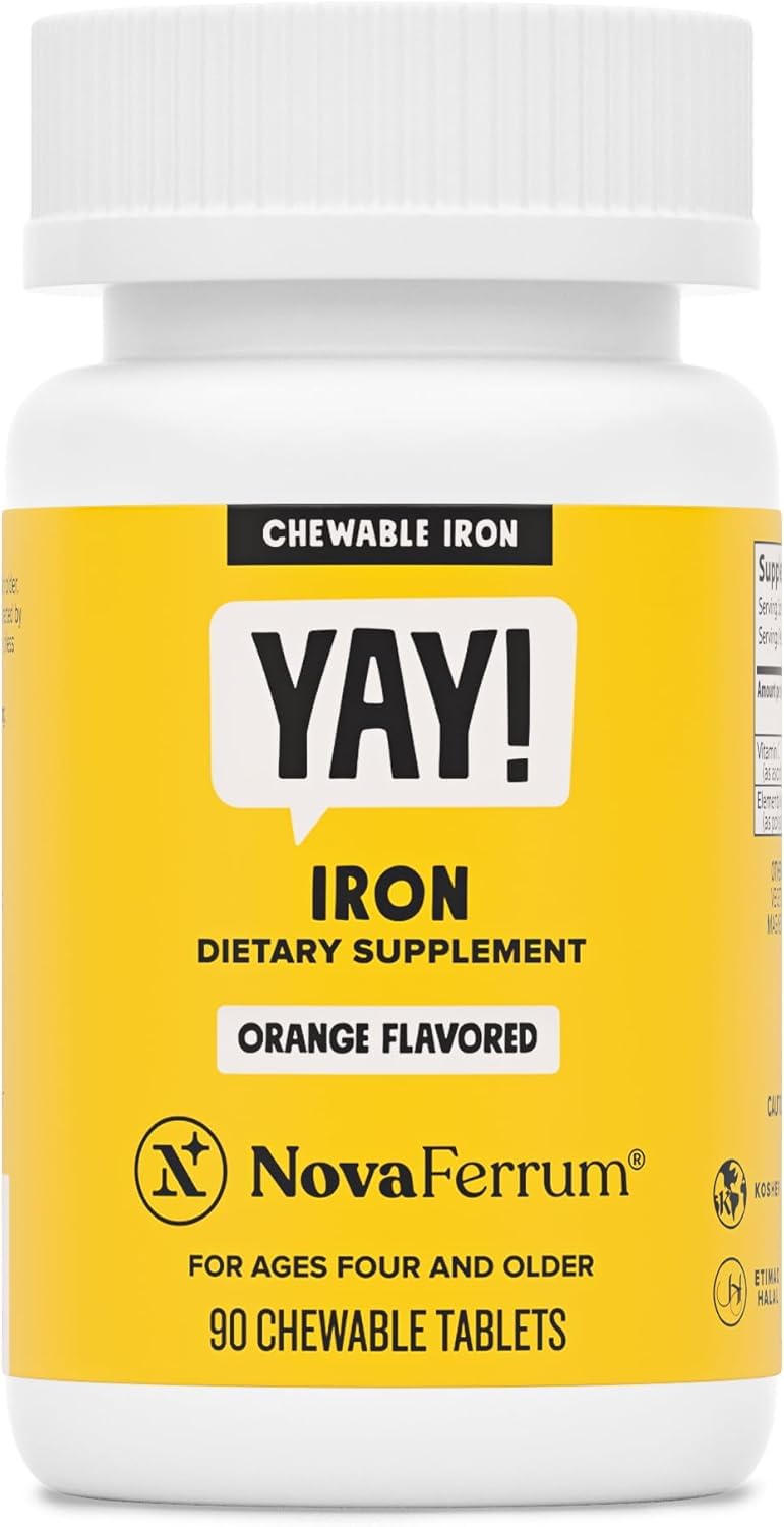 NovaFerrum Yay | Chewable Iron Supplement for Kids & Adults Ages 4 and Over | 18mg of Iron | 90 Servings | Sugar Free - Maple Wellness Supplements