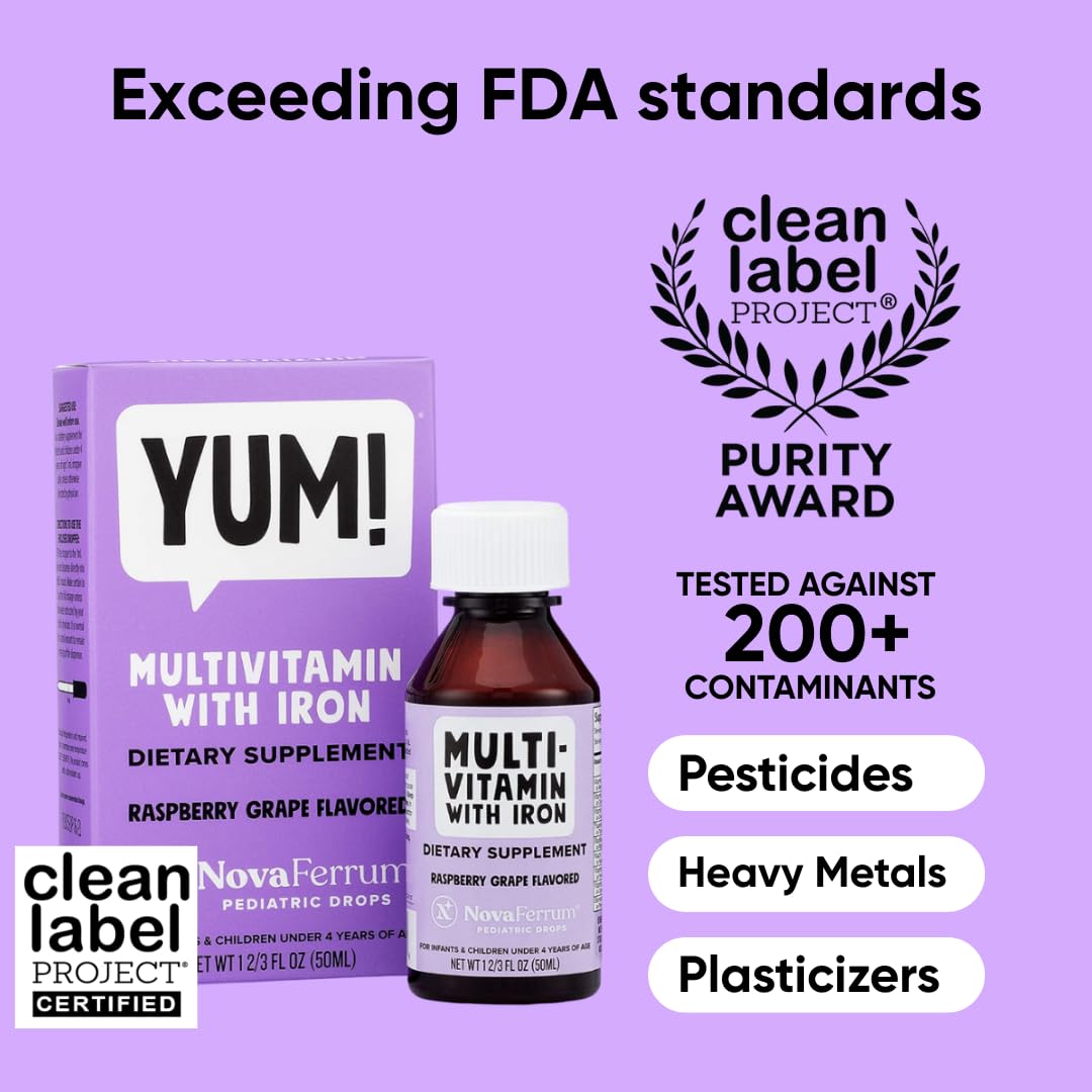 NovaFerrum Yum | Multivitamin with Iron for Infants, Toddlers & Kids Ages 4 & Under | Immune Support | Gluten Free Certified - Maple Wellness Supplements