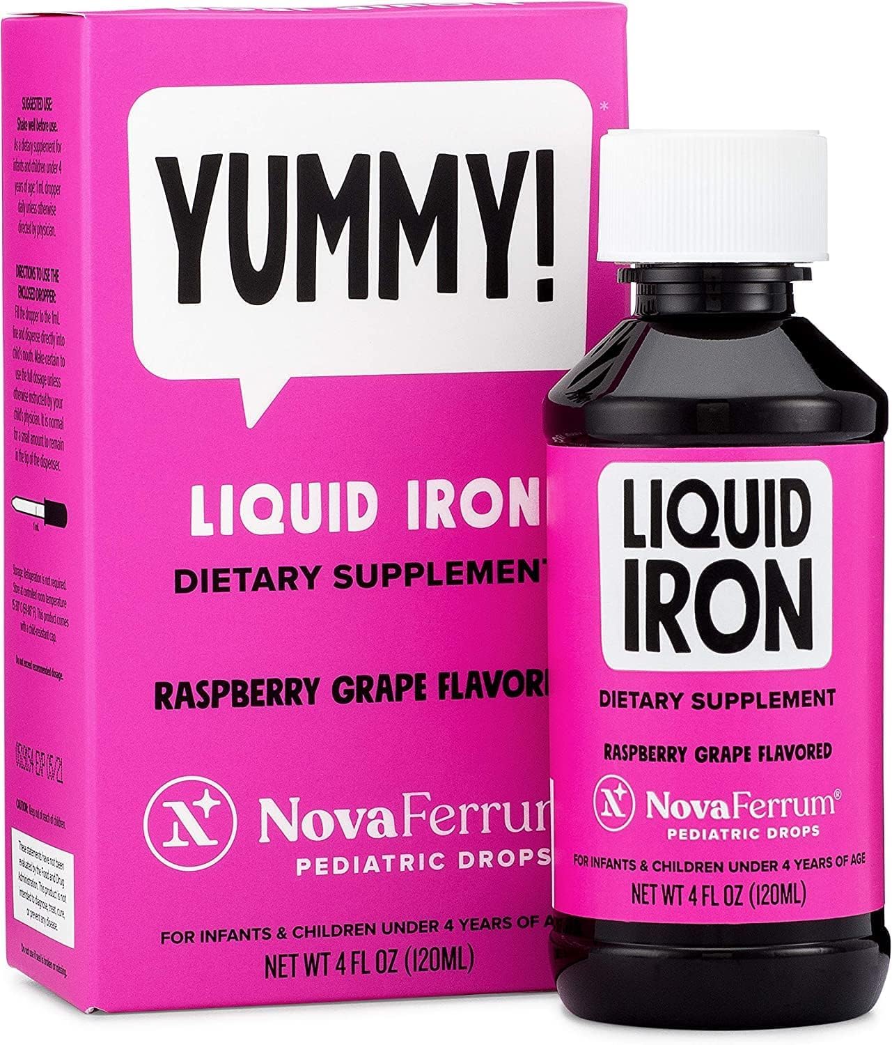 NovaFerrum Yummy | Pediatric Drops Liquid Iron Supplement for Infants and Toddlers | Liquid Iron for Kids | 15mg of Iron Per 1mL Dose | Ages 4 & Under - Maple Wellness Supplements