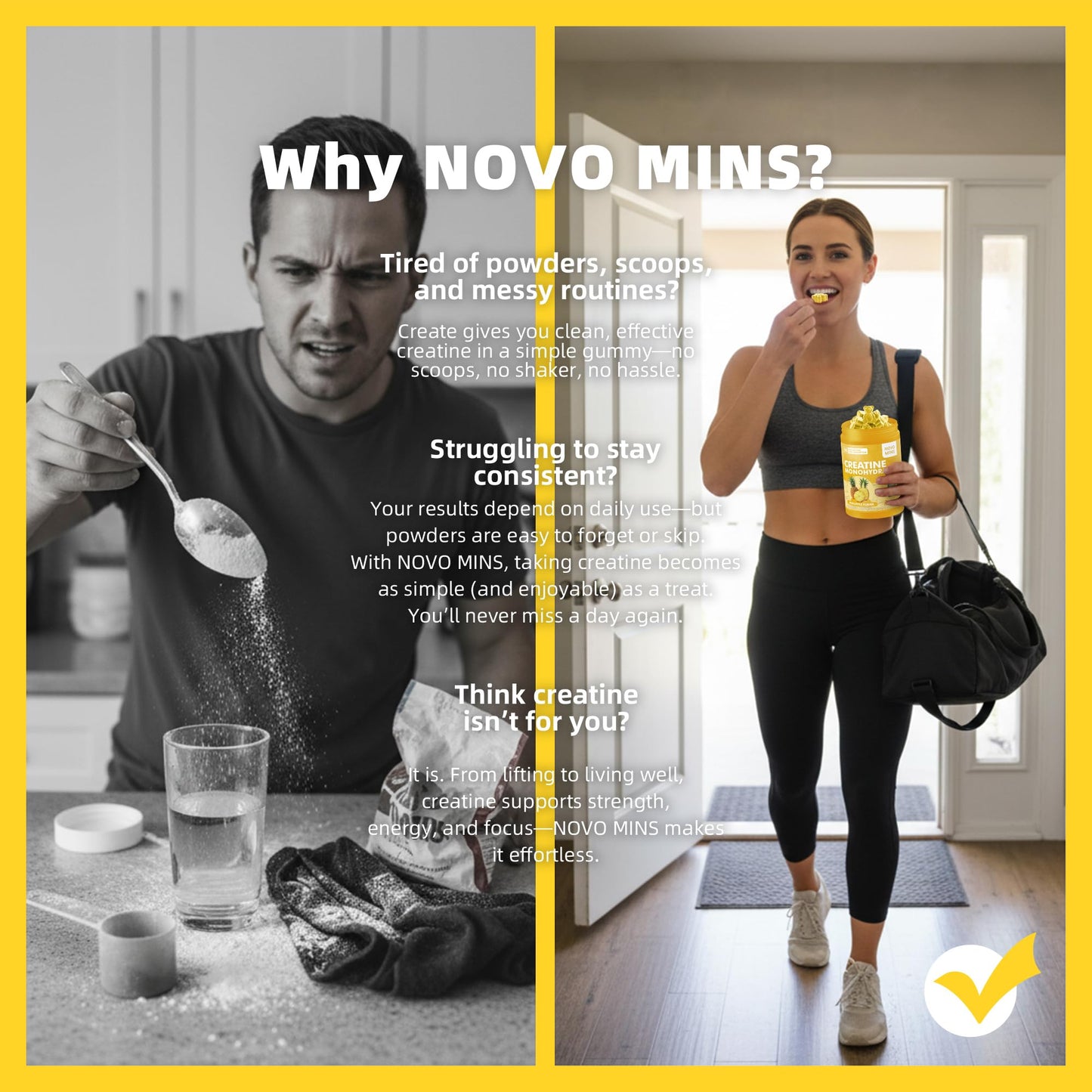 novomins Creatine Monohydrate Gummies for Men & Women, Chewables Creatine Monohydrate for Muscle Strength, Muscle Builder, Energy Boost, Pre-Workout Supplement - Maple Wellness Supplements
