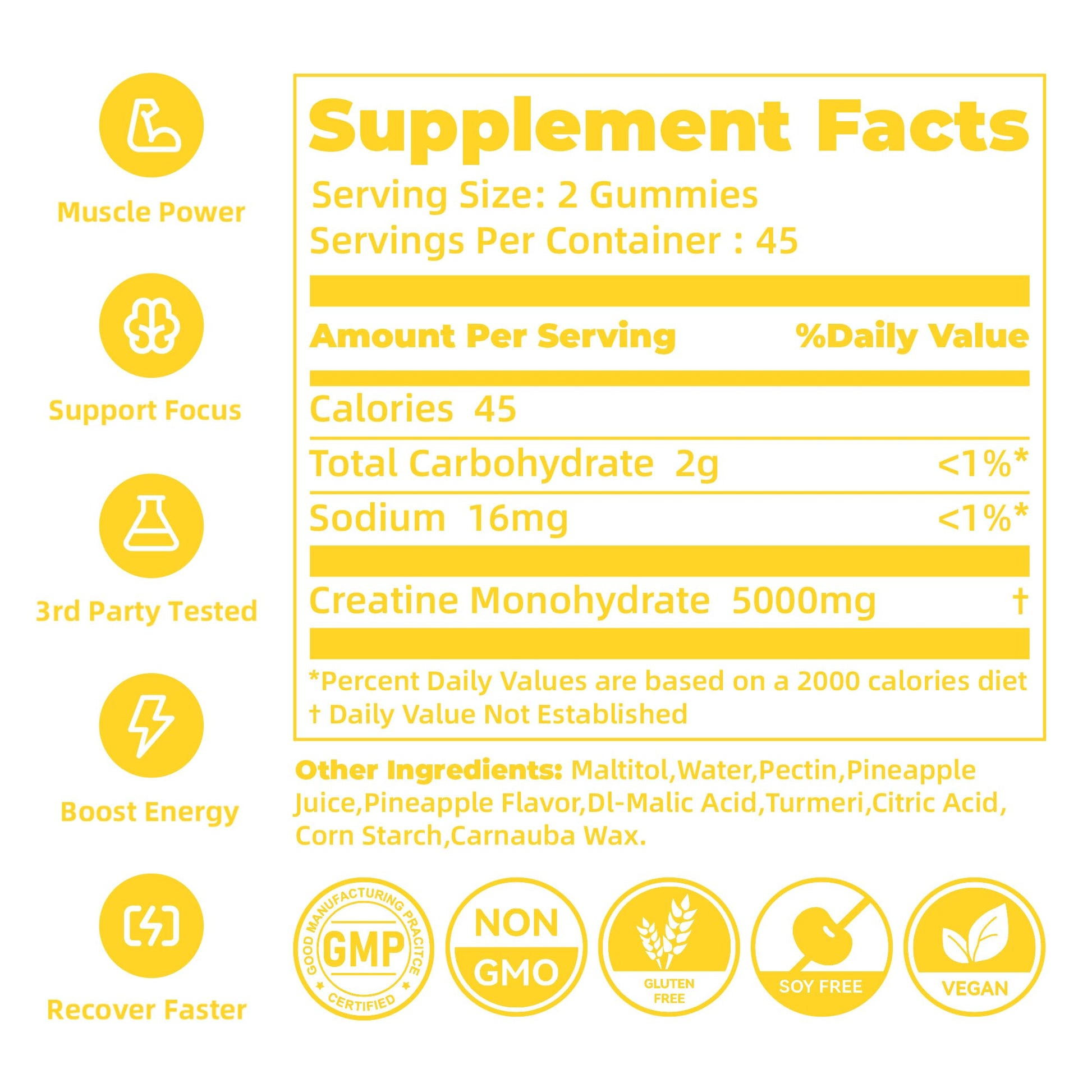 novomins Creatine Monohydrate Gummies for Men & Women, Chewables Creatine Monohydrate for Muscle Strength, Muscle Builder, Energy Boost, Pre-Workout Supplement - Maple Wellness Supplements