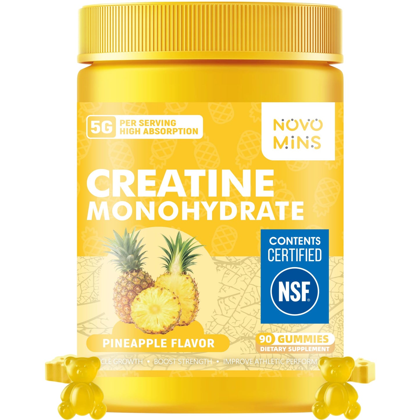 novomins Creatine Monohydrate Gummies for Men & Women, Chewables Creatine Monohydrate for Muscle Strength, Muscle Builder, Energy Boost, Pre-Workout Supplement - Maple Wellness Supplements