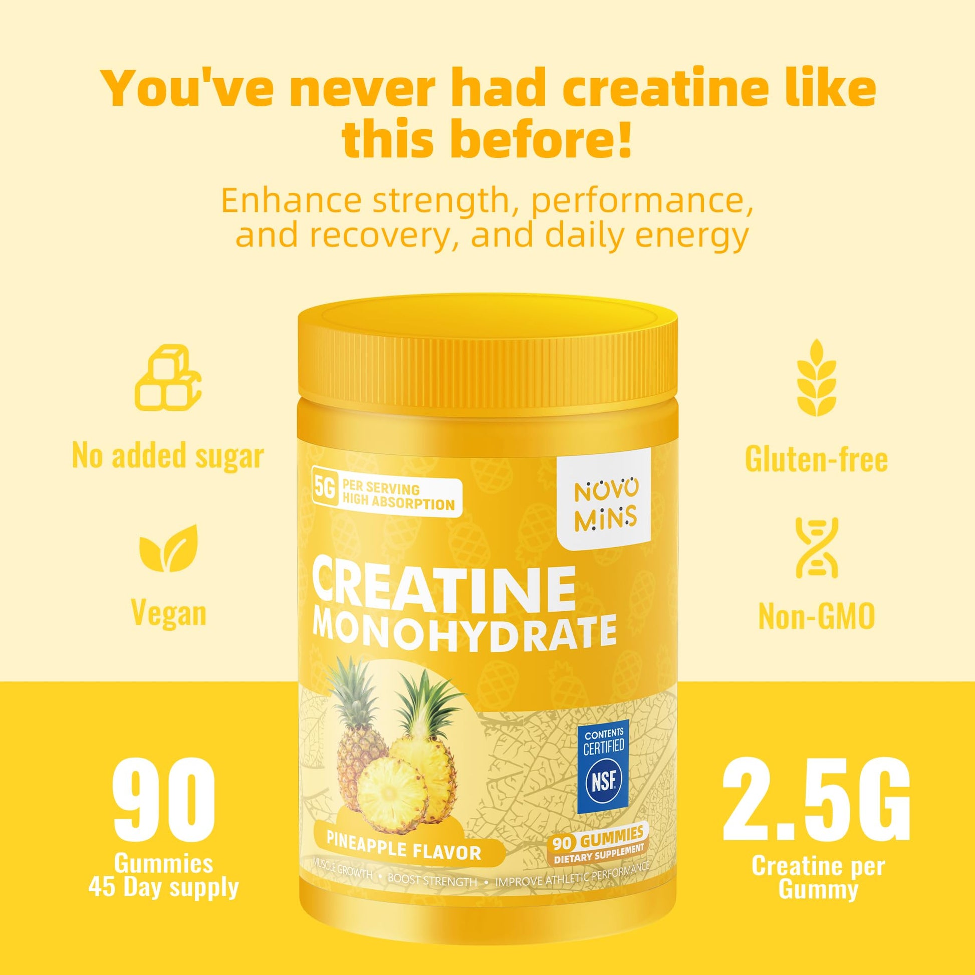 novomins Creatine Monohydrate Gummies for Men & Women, Chewables Creatine Monohydrate for Muscle Strength, Muscle Builder, Energy Boost, Pre-Workout Supplement - Maple Wellness Supplements