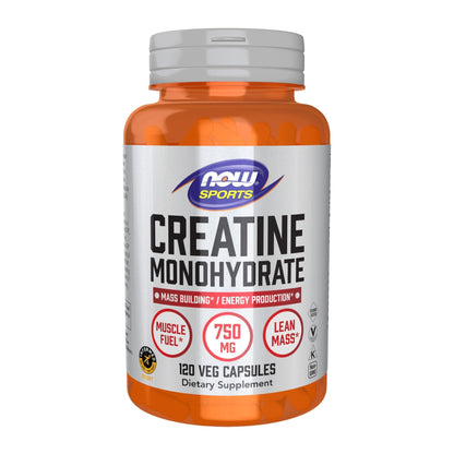 NOW Foods Sports Nutrition, Creatine Monohydrate 750 mg, Mass Building*/Energy Production*, 120 Veg Capsules - Maple Wellness Supplements