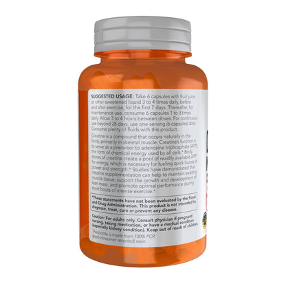 NOW Foods Sports Nutrition, Creatine Monohydrate 750 mg, Mass Building*/Energy Production*, 120 Veg Capsules - Maple Wellness Supplements