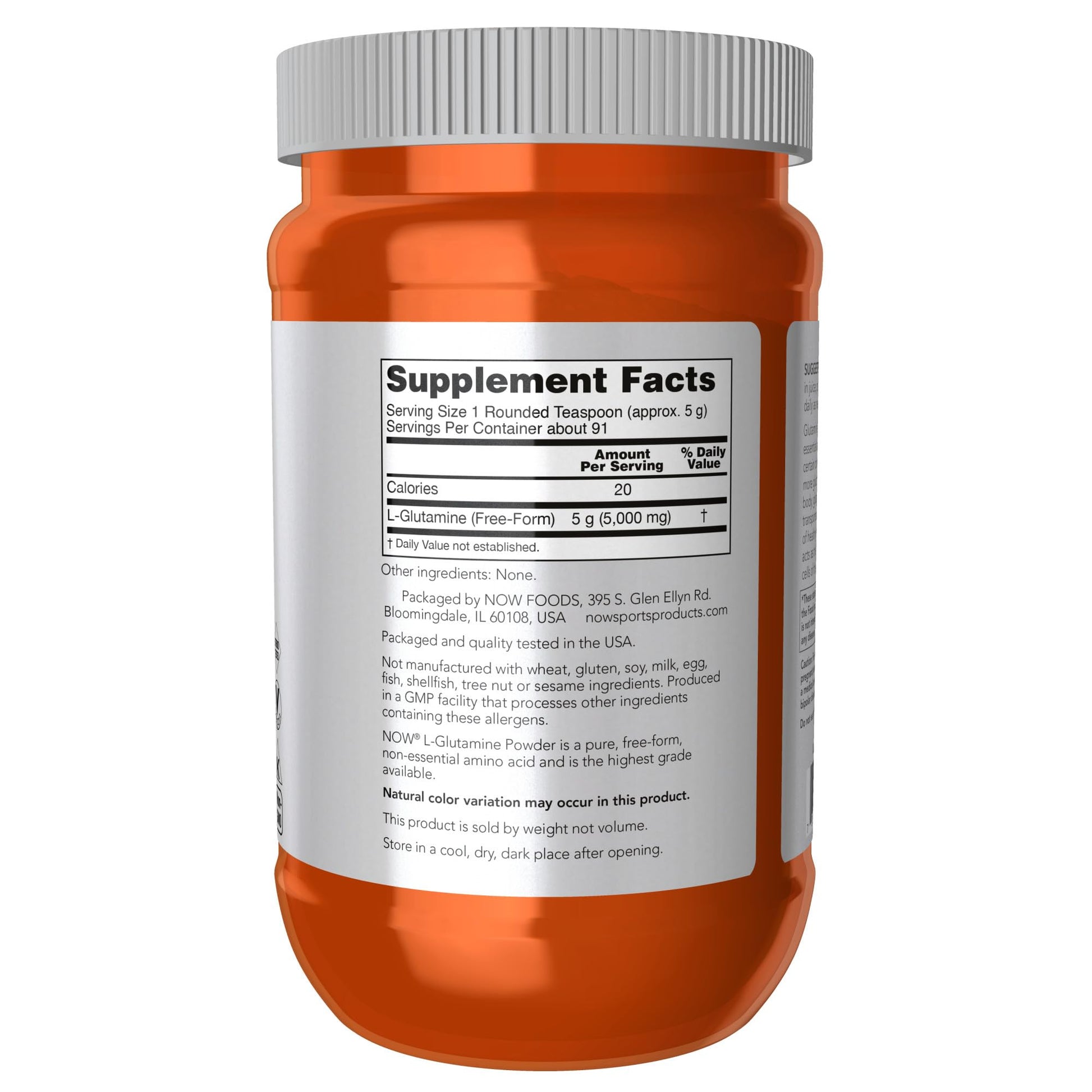 NOW Foods Sports Nutrition, L-Glutamine Pure Powder, Nitrogen Transporter*, Amino Acid, 1-Pound - Maple Wellness Supplements