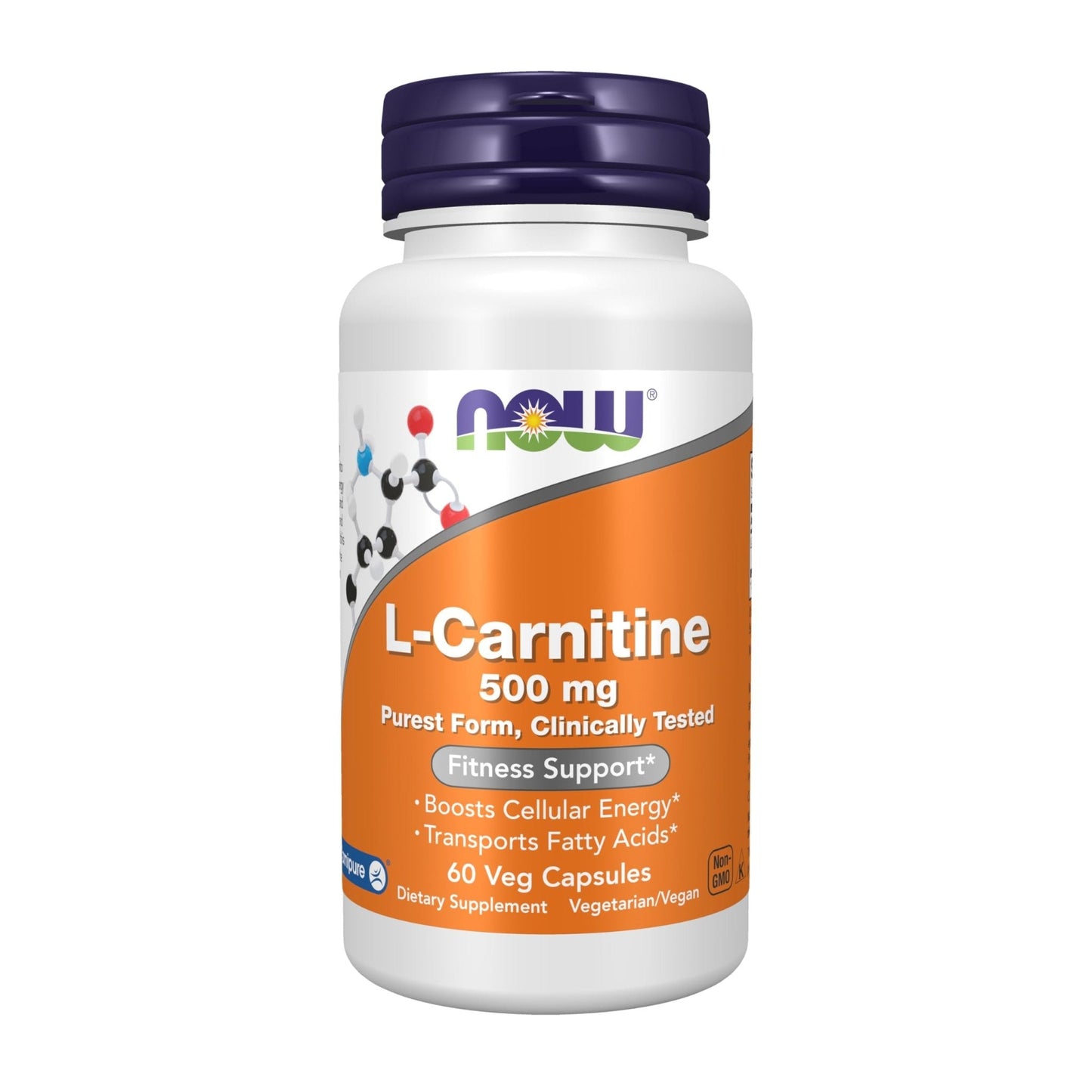 NOW Foods Supplements, L-Carnitine 500mg, Purest Form, Amino Acid, Fitness Support*, 60 Veg Capsules - Maple Wellness Supplements