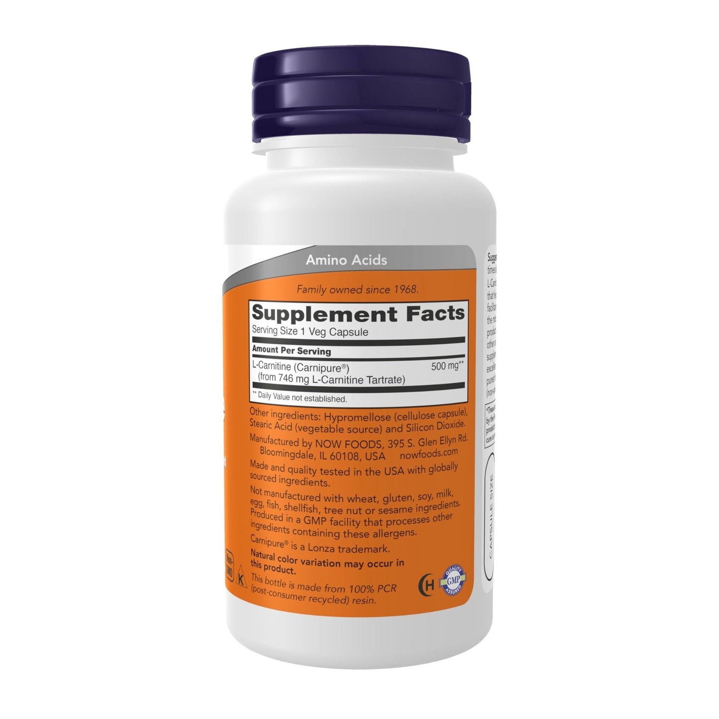 NOW Foods Supplements, L-Carnitine 500mg, Purest Form, Amino Acid, Fitness Support*, 60 Veg Capsules - Maple Wellness Supplements