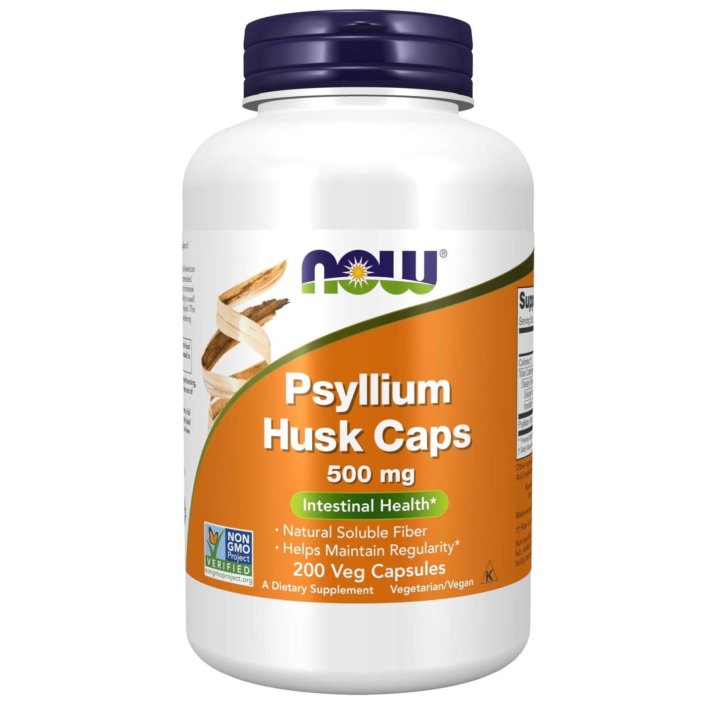 NOW Foods Supplements, Psyllium Husk Caps 500 mg, Non-GMO Project Verified, Natural Soluble Fiber, Intestinal Health*, 200 Veg Capsules - Maple Wellness Supplements