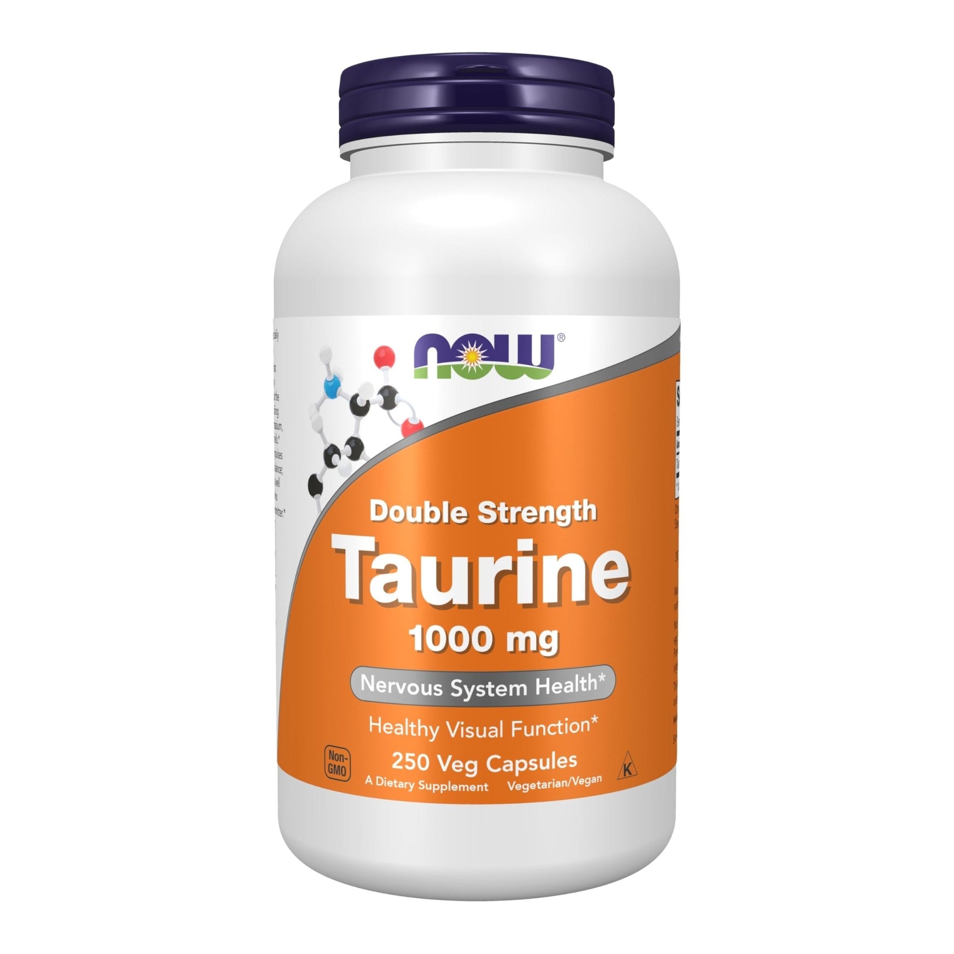 NOW Foods Supplements, Taurine 1,000 mg, Double Strength, Nervous System Health*, 250 Veg Capsules - Maple Wellness Supplements