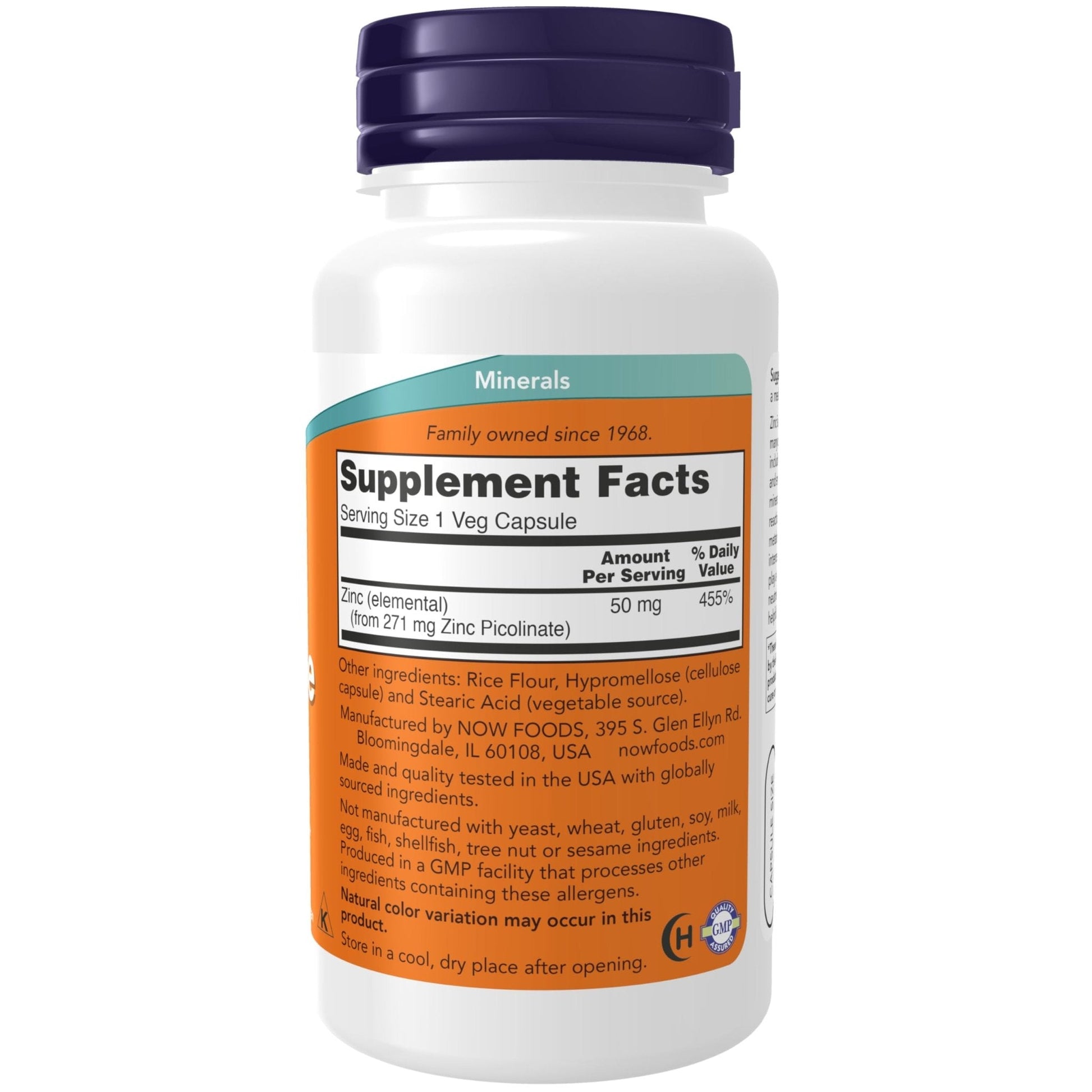 NOW Foods Supplements, Zinc Picolinate 50 mg, Supports Enzyme Functions*, Immune Support*, 120 Veg Capsules (Packaging may vary) - Maple Wellness Supplements