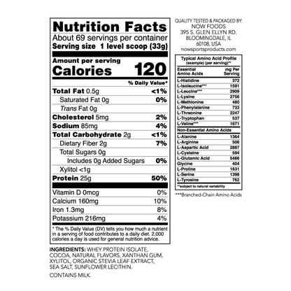 NOW Sports Nutrition, Whey Protein Isolate, 25 G With BCAAs, Creamy Chocolate Powder - Maple Wellness Supplements