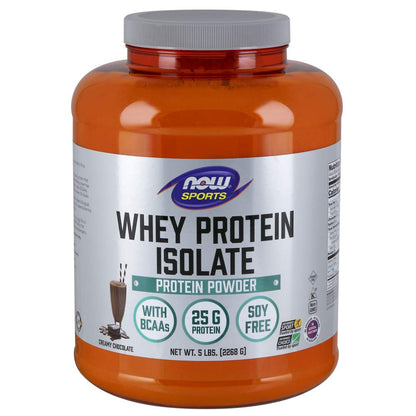 NOW Sports Nutrition, Whey Protein Isolate, 25 G With BCAAs, Creamy Chocolate Powder - Maple Wellness Supplements