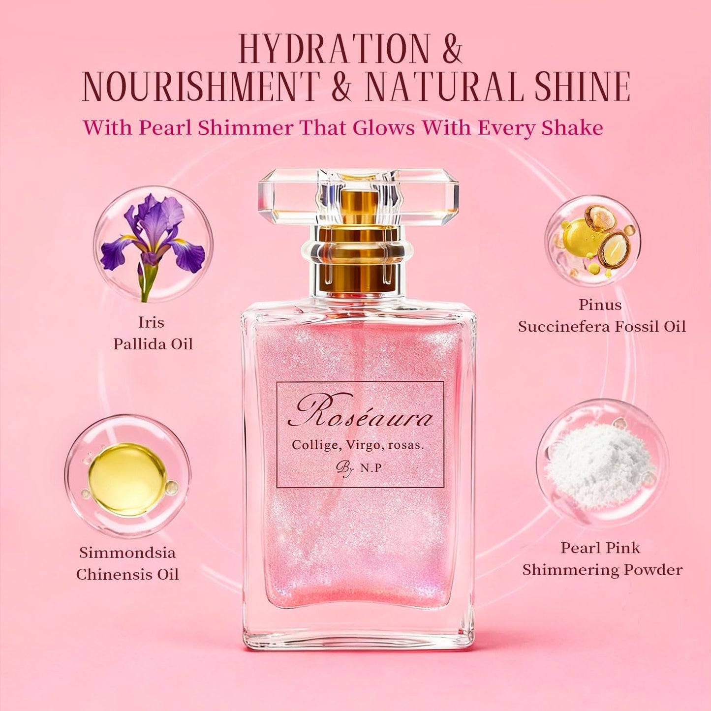 NP NATURES PHILOSOPHY Hair Perfume, Leave-in Hair Serum & Shine Spray for Women, Anti-Frizz Hair Care, Lightweight Leave-in Conditioner & Glossier Hair Perfume oils - 1.7 Fl oz（Roseaura） - Maple Wellness Supplements