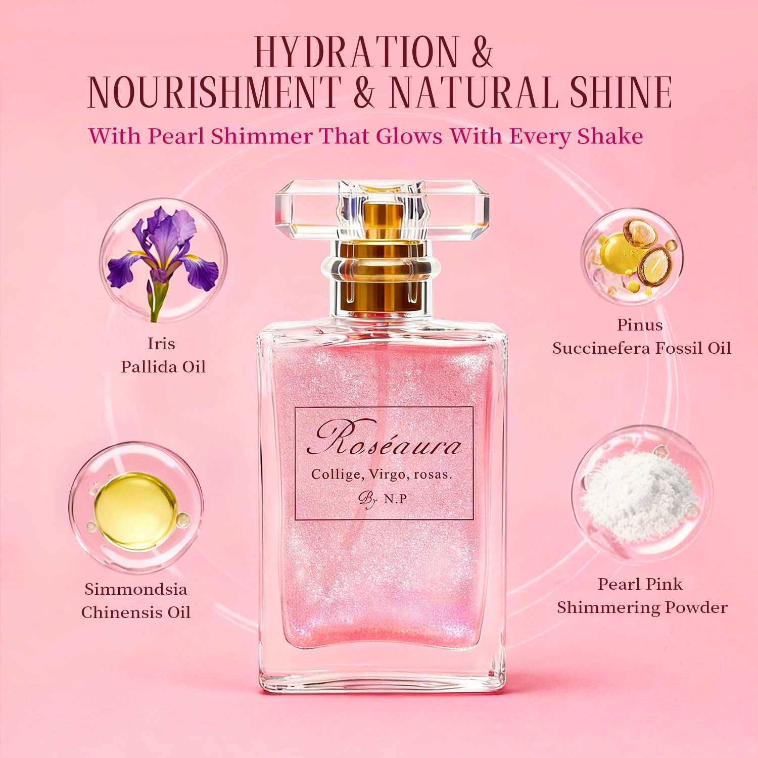 NP NATURES PHILOSOPHY Hair Perfume, Leave-in Hair Serum & Shine Spray for Women, Anti-Frizz Hair Care, Lightweight Leave-in Conditioner & Glossier Hair Perfume oils - 1.7 Fl oz（Roseaura） - Maple Wellness Supplements