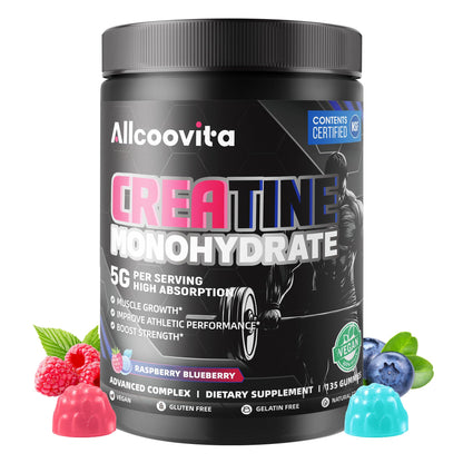 NSF Certified Creatine Gummy 5g - Creatine Monohydrate Gummies for Men & Women. Boost Focus,Strength, and Endurance, Anti-Melting Formula, Vegan, Gluten-Free, Non-GMO,(Raspberry & Blueberry 135 ct) - Maple Wellness Supplements