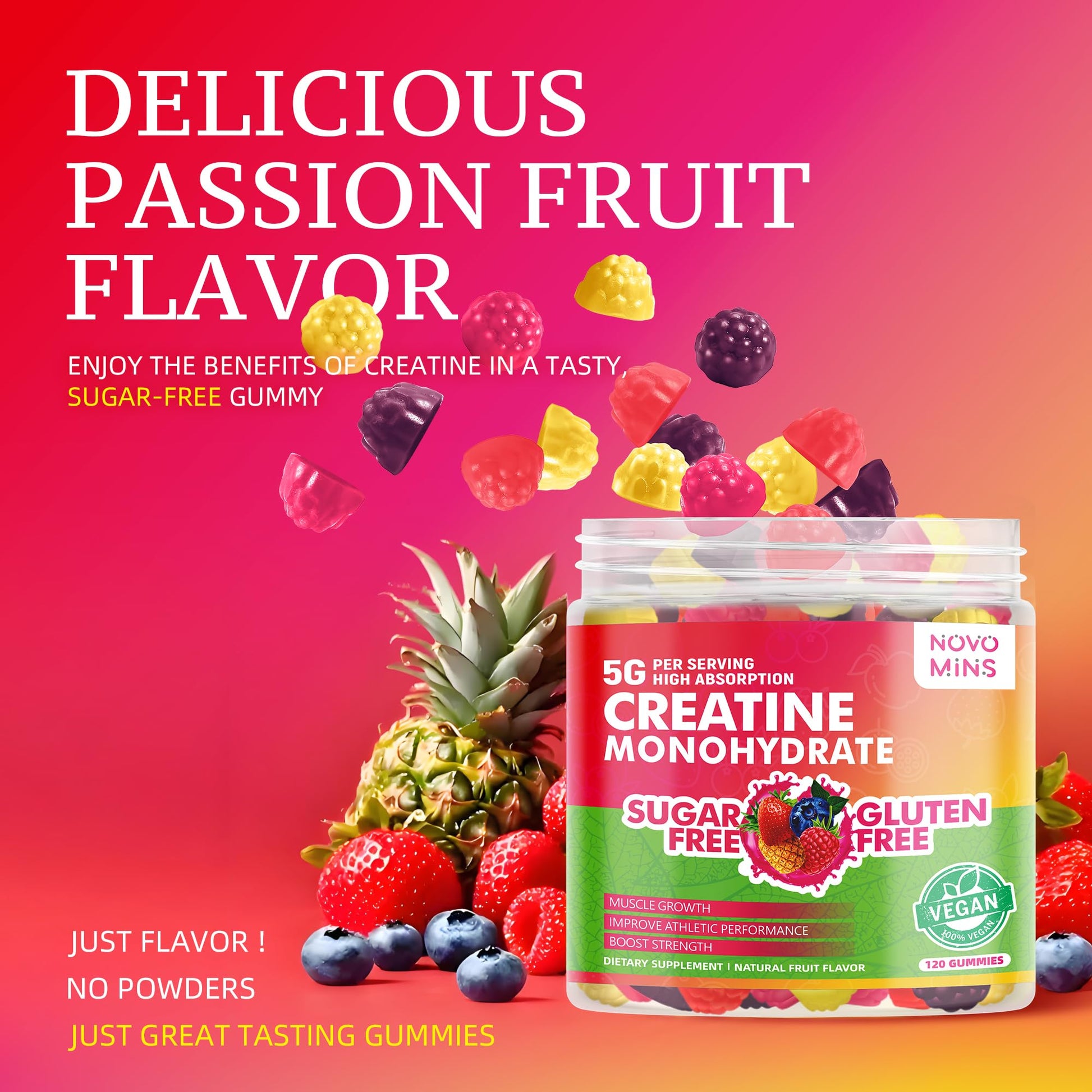 NSF Certified Creatine Gummy - Creatine Monohydrate Gummies 5000mg for Men & Women, Chewables Creatine Monohydrate for Muscle Strength, Muscle Builder, Energy Boost, Pre-Workout Supplement(120 Count) - Maple Wellness Supplements