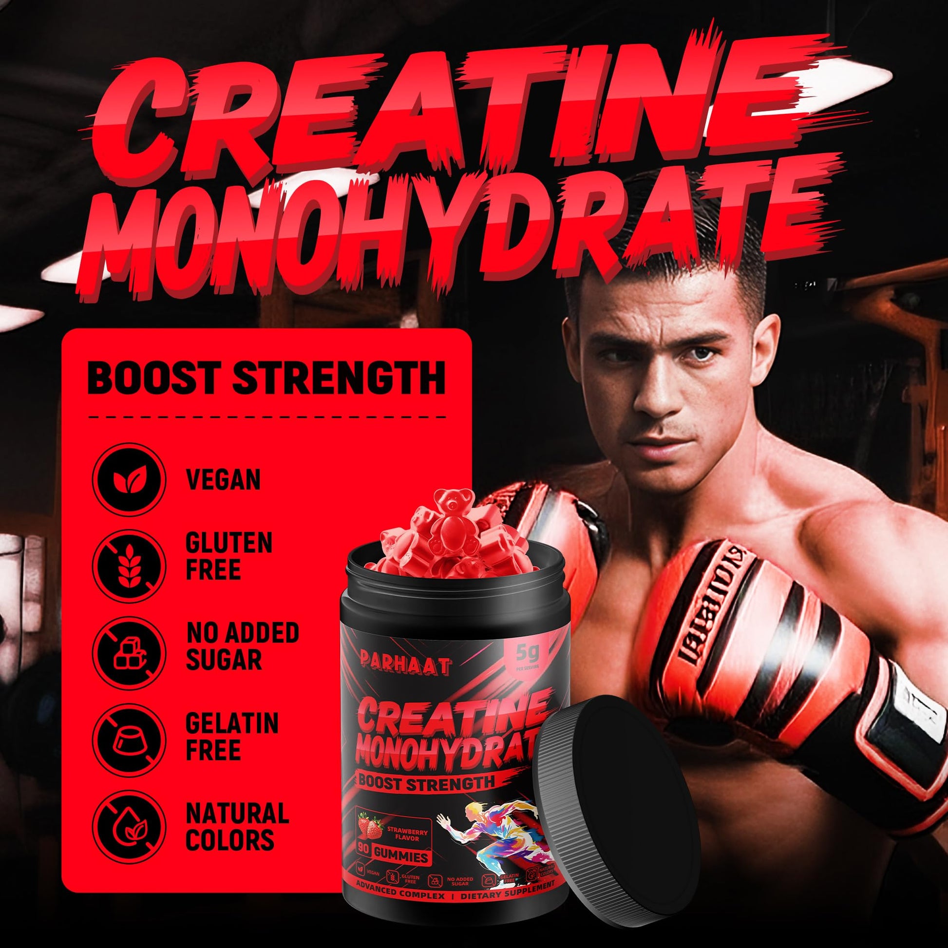 NSF Certified Creatine Gummy - Creatine Monohydrate Gummies 5g for Men & Women - Boost Focus,Strength, and Endurance, Vegan, Gluten-Free, Non-GMO, 2.5 Gram Creatine - Maple Wellness Supplements