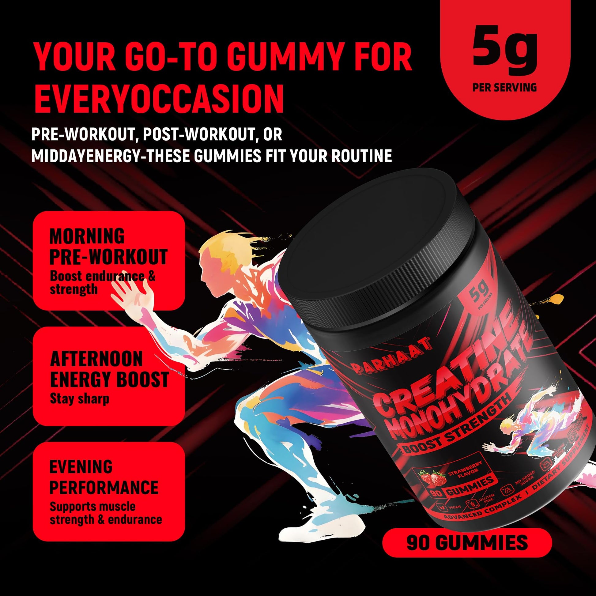 NSF Certified Creatine Gummy - Creatine Monohydrate Gummies 5g for Men & Women - Boost Focus,Strength, and Endurance, Vegan, Gluten-Free, Non-GMO, 2.5 Gram Creatine - Maple Wellness Supplements