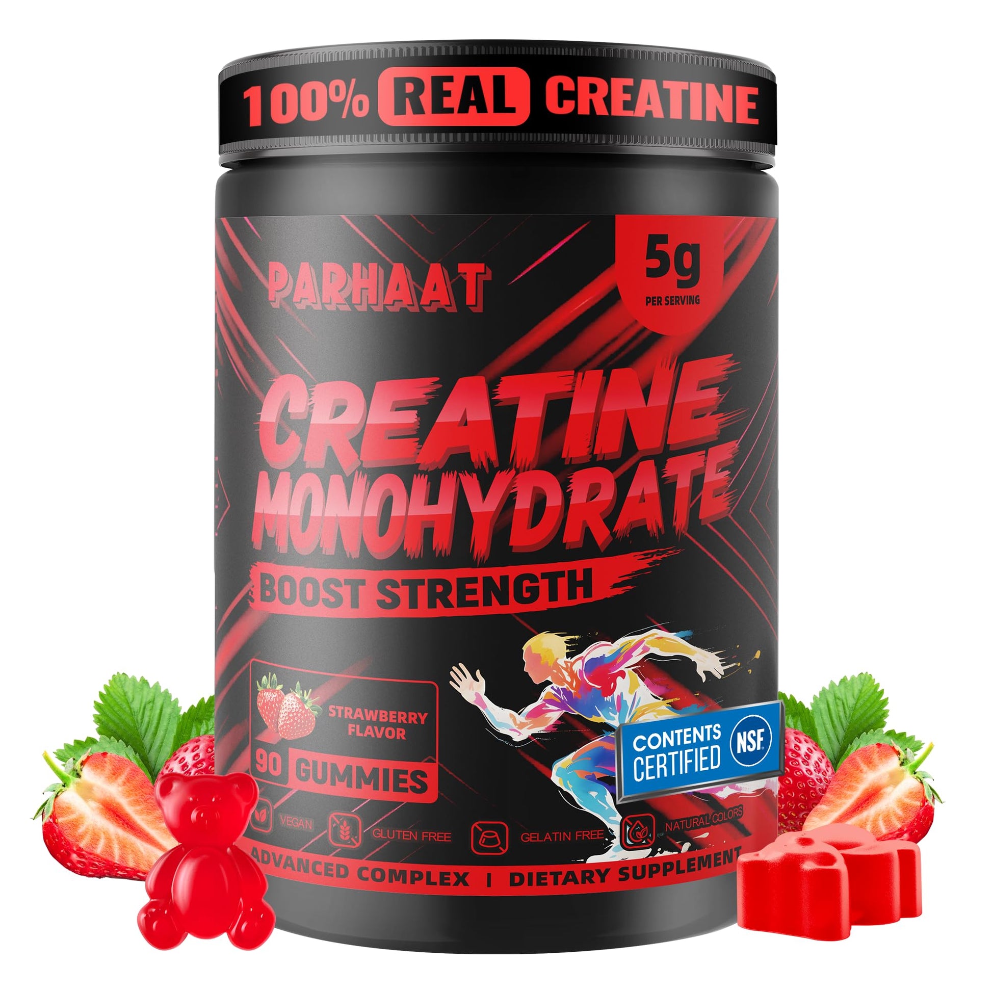 NSF Certified Creatine Gummy - Creatine Monohydrate Gummies 5g for Men & Women - Boost Focus,Strength, and Endurance, Vegan, Gluten-Free, Non-GMO, 2.5 Gram Creatine - Maple Wellness Supplements