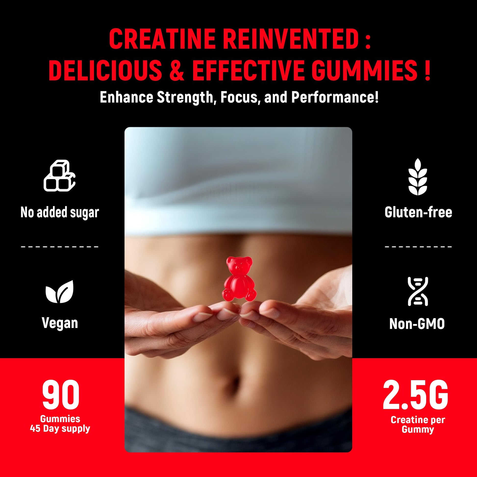 NSF Certified Creatine Gummy - Creatine Monohydrate Gummies 5g for Men & Women - Boost Focus,Strength, and Endurance, Vegan, Gluten-Free, Non-GMO, 2.5 Gram Creatine - Maple Wellness Supplements