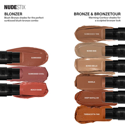 Nudestix Nudies Bronze All Over Matte Bronzing Stick – 3-in-1 Cream Bronzer for Cheeks, Eyes & Lips with Built-In Brush | Natural Contour & Sun-Kissed Glow | Bondi Bae - Maple Wellness Supplements