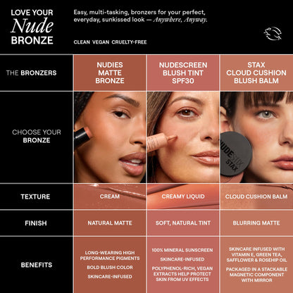 Nudestix Nudies Bronze All Over Matte Bronzing Stick – 3-in-1 Cream Bronzer for Cheeks, Eyes & Lips with Built-In Brush | Natural Contour & Sun-Kissed Glow | Bondi Bae - Maple Wellness Supplements