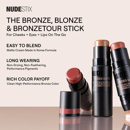 Nudestix Nudies Bronze All Over Matte Bronzing Stick – 3-in-1 Cream Bronzer for Cheeks, Eyes & Lips with Built-In Brush | Natural Contour & Sun-Kissed Glow | Bondi Bae - Maple Wellness Supplements