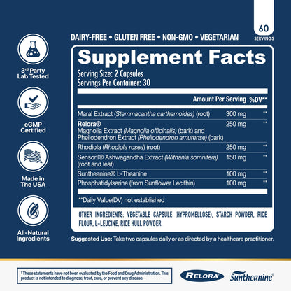 NuEthix Formulations Cort-Eaze - Cortisol Supplement - Health Support Supplement with Ashwagandha, L-Theanine & Rhodiola Rosea - Relaxation and Deep Sleep, 60 Capsules, 30 Servings - Maple Wellness Supplements