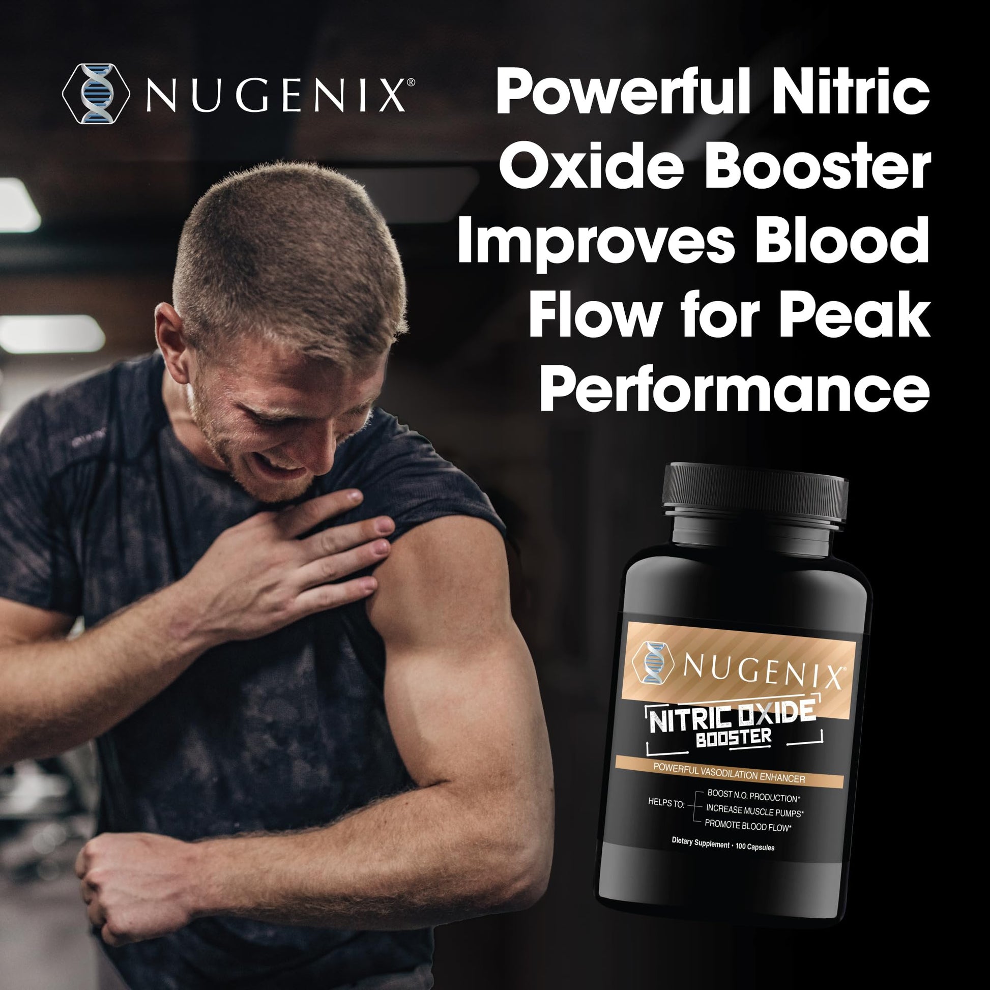 Nugenix Nitric Oxide Booster Supplement - Nitric Oxide Flow, L-Arginine, L-Citrulline, Pine Bark Extract - Vasodilator - 100 Capsules - Maple Wellness Supplements