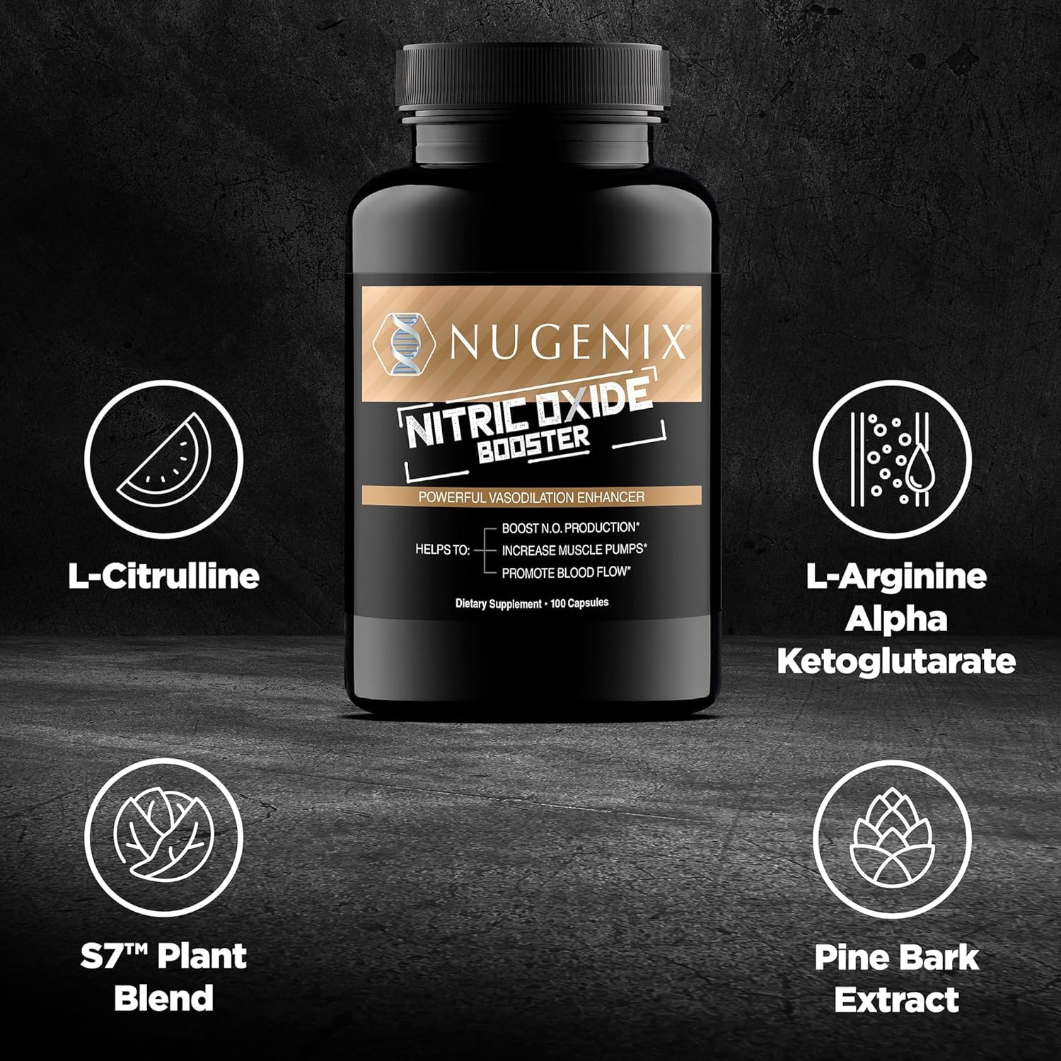 Nugenix Nitric Oxide Booster Supplement - Nitric Oxide Flow, L-Arginine, L-Citrulline, Pine Bark Extract - Vasodilator - 100 Capsules - Maple Wellness Supplements