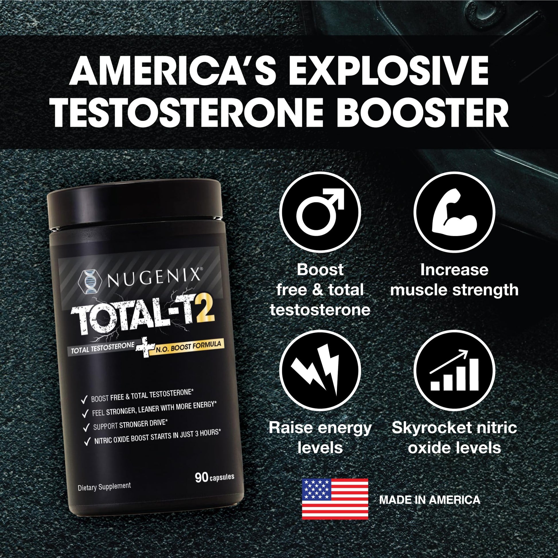 Nugenix Total-T2 - Nitric Oxide Booster for Men, Tesnor, S7, ElevATP, Tongkat, Citrulline, Nitric Oxide and Testosterone Supplement for Men (90 Count) - Maple Wellness Supplements