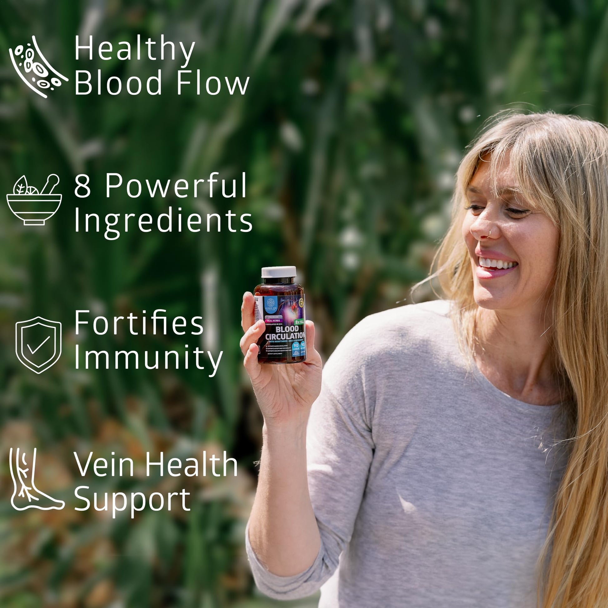 Number One Nutrition Premium Blood Circulation Supplement for Women and Men [8 Powerful Herbs & Vitamins] All Natural Blood Flow Supplement with Hawthorn, Butchers Broom and Cayenne Pepper, 90 Caps - Maple Wellness Supplements