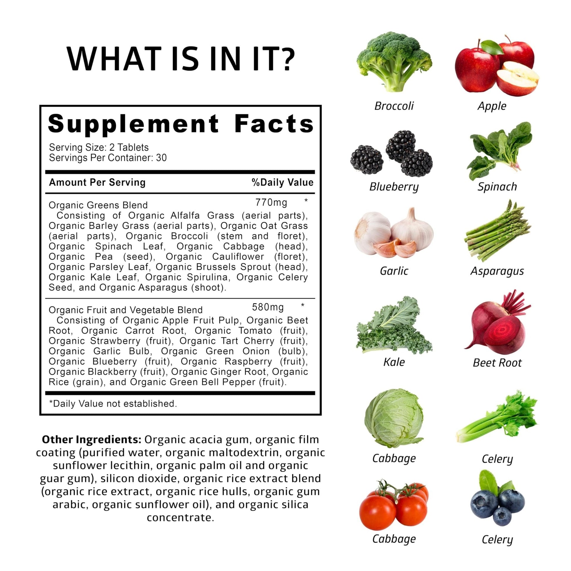 Number One Nutrition USDA Organic and Easy-to-Take Super Greens, Better Than Powder Fruits & Veggies Supplement with 28 Superfood - Maple Wellness Supplements