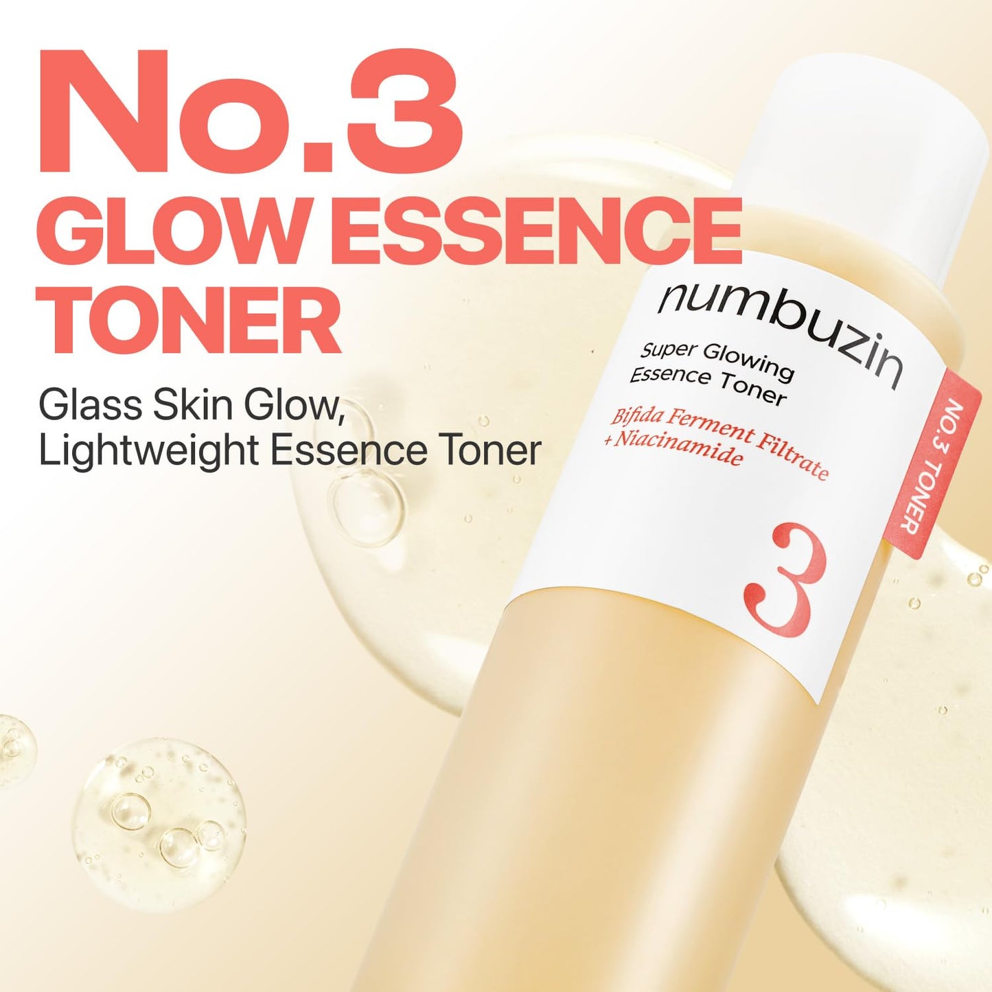 numbuzin No.3 Super Glowing Essence Toner, Fermented Toner for Skin Glow & Texture, Bifida, Niacinamide, Hydrating - Maple Wellness Supplements