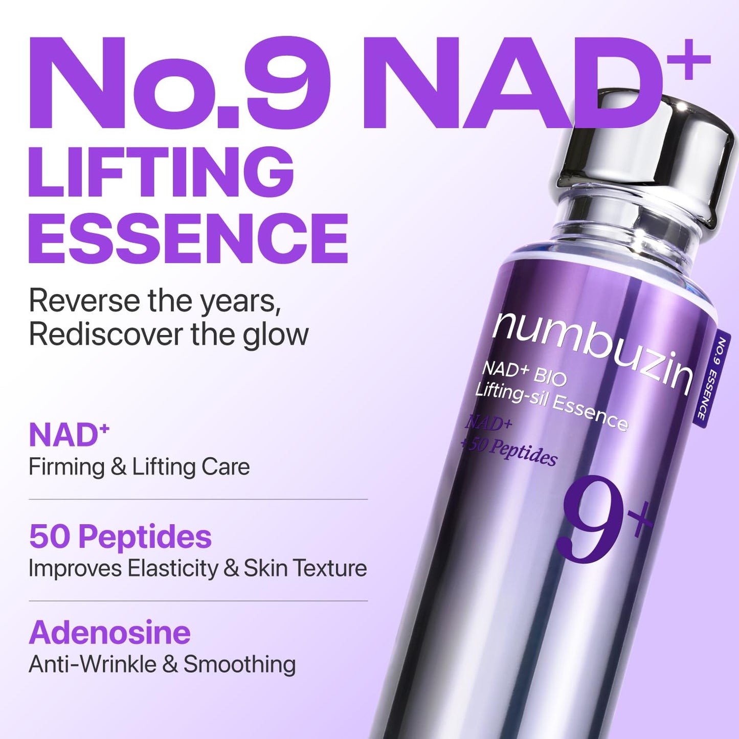 numbuzin No.9 NAD+ Peptide Lifting Serum for Face and Body, Firming & Wrinkles, 50 Peptide Essence for Sagging Skin, Fine Lines & Elasticity - Maple Wellness Supplements