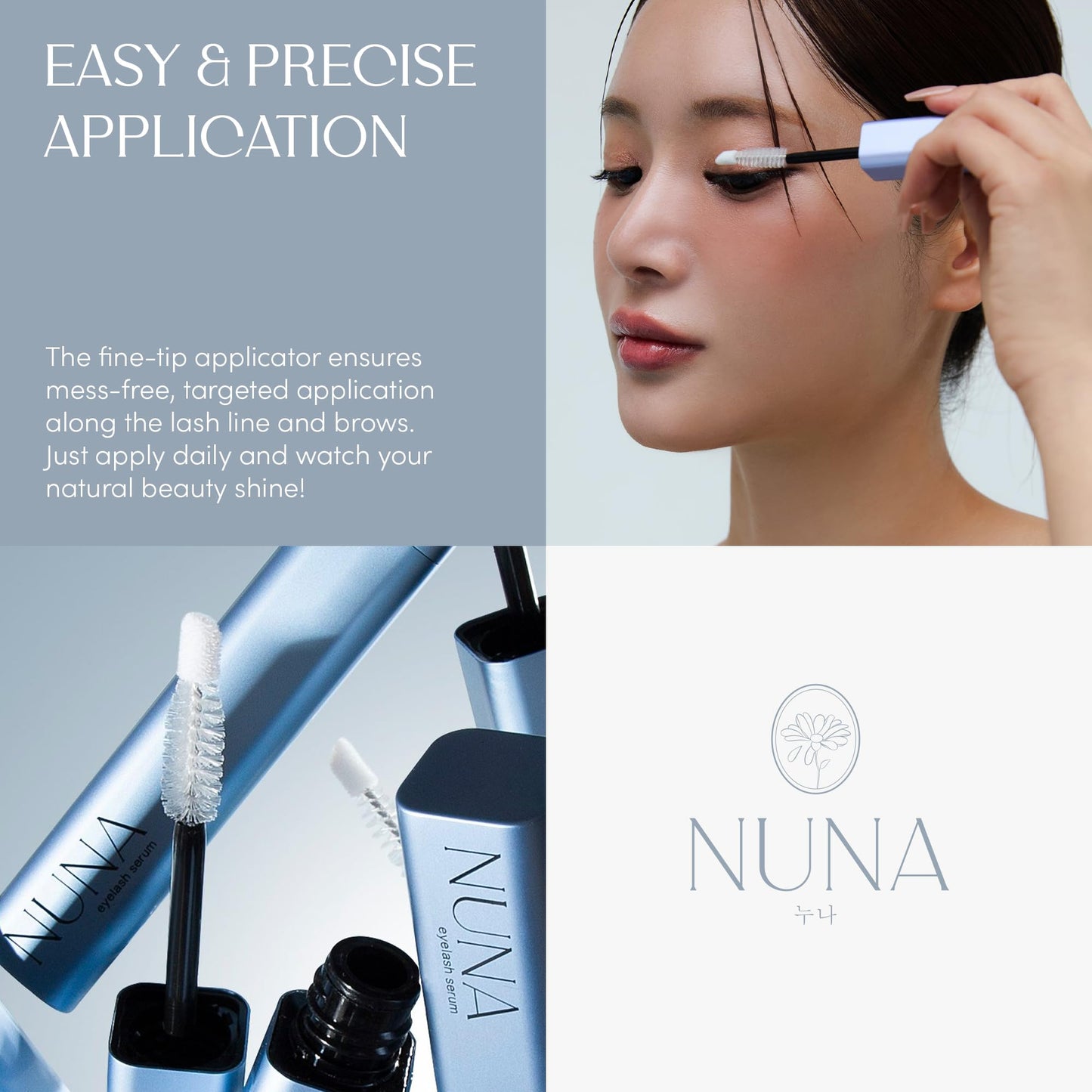 NUNA Eyelash Growth Support Serum 6ml – Eye Lash and Eyebrow Enhancing Serum for Women & Men with Biotin - Korean Multi Peptide & Natural Extracts - Maple Wellness Supplements