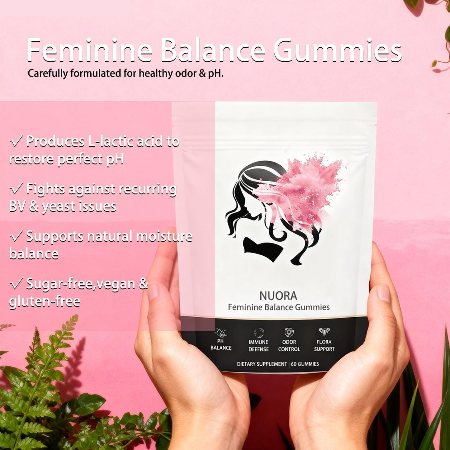 nuora Feminine Balance Gummies, Vegan Hawaiian Pineapple, pH Balance, Healthy Odor, Flora and Immune Support, - Maple Wellness Supplements