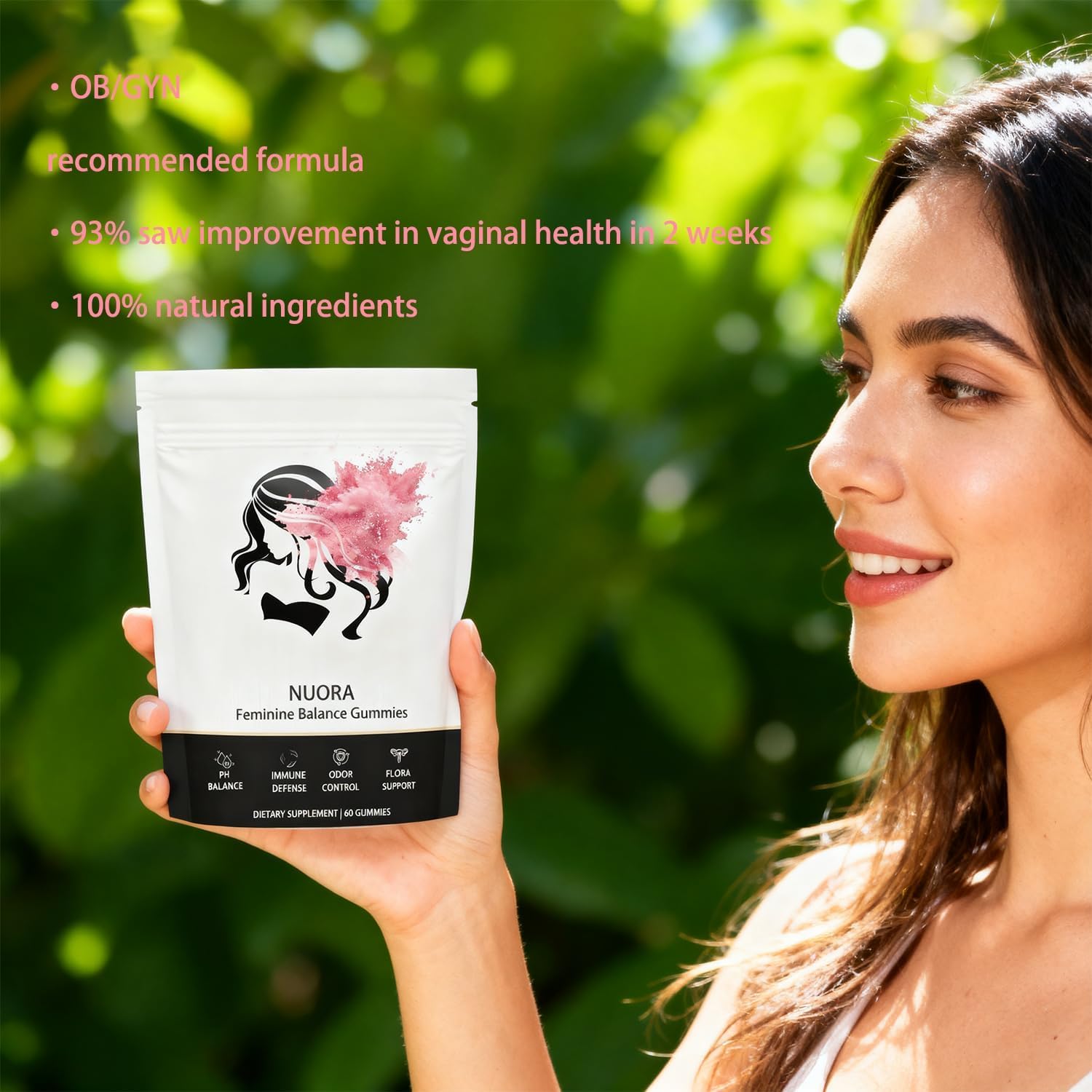 nuora Feminine Balance Gummies, Vegan Hawaiian Pineapple, pH Balance, Healthy Odor, Flora and Immune Support, - Maple Wellness Supplements